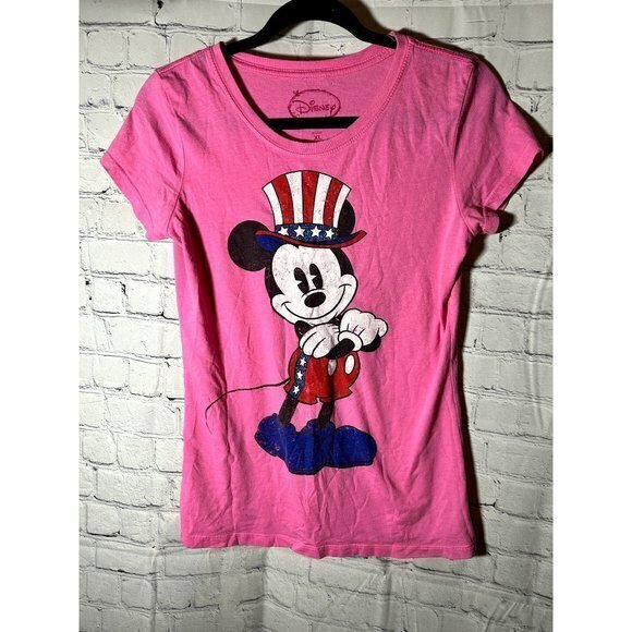 DISNEY LADIES PATRIOTIC MICKEY SHORT SLEEVE PINK T-SHIRT (XL) GOOD CONDITION E-3 - Picture 1 of 5